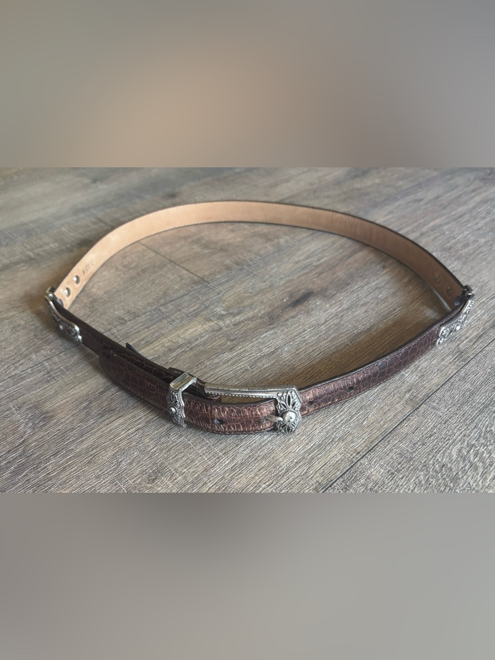Brighton women’s size 34 western filigree buckle and hinges croc embossed belt